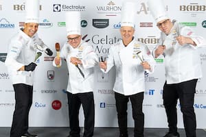 Los cuatro competidores de la delegación argentina que se presentaron al Mundial dle Helado 2026: Eduardo Zacaria, Diego Calculli, Diego Colaneri, y Sergio Federico Mercado
