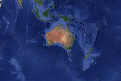 Los datos satelitales se pueden utilizar para visualizar el continente de Zelandia, que aparece como un triángulo azul pálido invertido al este de Australia.