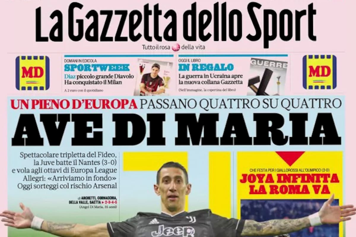 Los diarios deportivos de Italia elogian a Ángel Di María tras los tres goles a Nantes