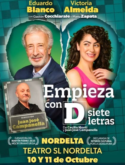 Los días 10 y 11 de octubre se inaugurará el teatro mediante las dos únicas
funciones de Empieza con D siete letras