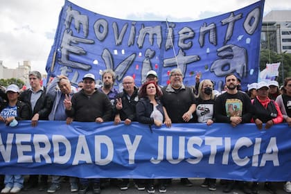 Los dirigentes del Movimiento Evita en la última marcha del 24 de marzo
