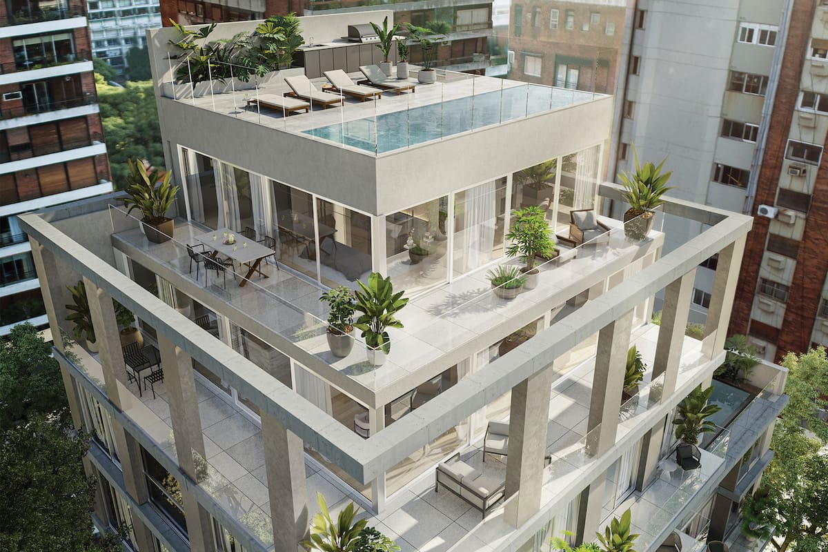 Los dúplex o triplex ubicados en últimos pisos antes era el "espacio sobrante" del edificio, ahora se piensan desde el inicio del proyecto porque son departamentos muy buscados, como los penthouse que está desarrollando Interwin en los últimos pisos del proyecto Solar Cavia en Palermo Chico