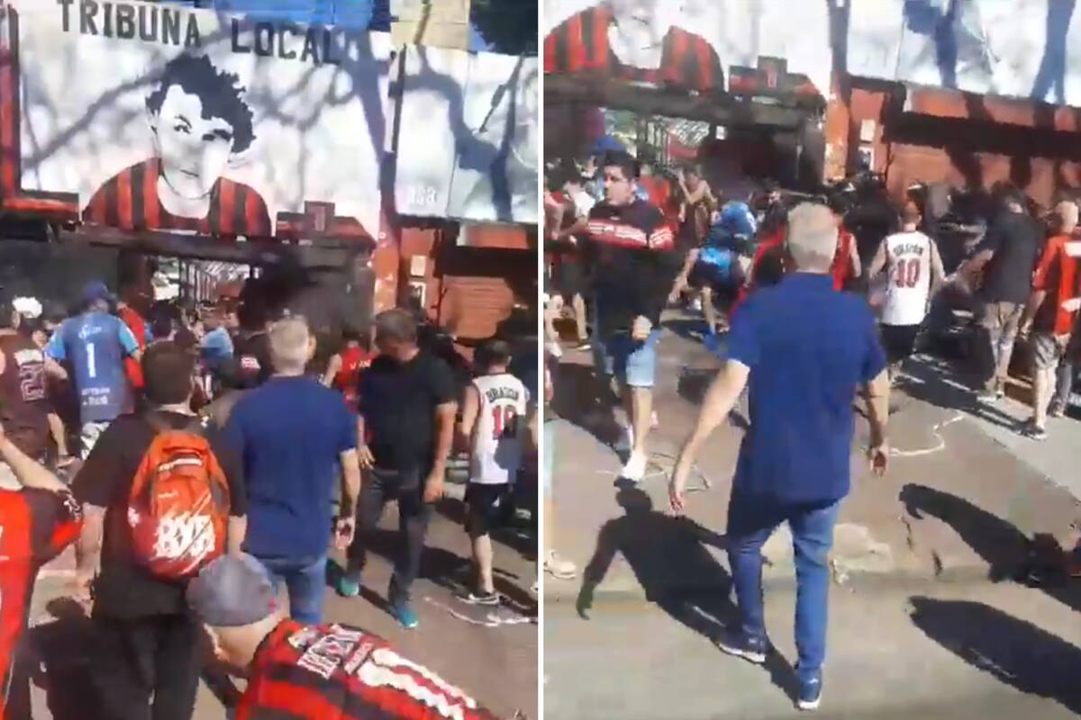 Los efectivos tiraron gas pimienta al grupo de hinchas. Foto: captura