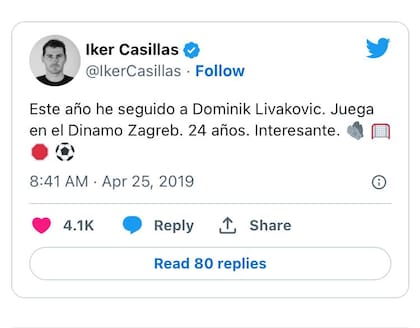 Los elogios de Iker Casillas a Dominik Livakovic en 2019