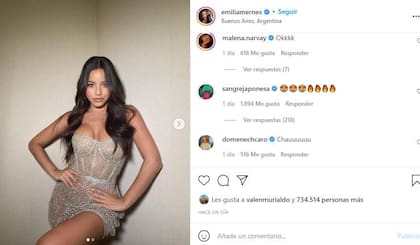 Los emojis de Eugenia la China Suárez en la publicación de Emilia Mernes desataron la ira de los seguidores de la cantante (Crédito: Captura Instagram @Emilia Mernes)