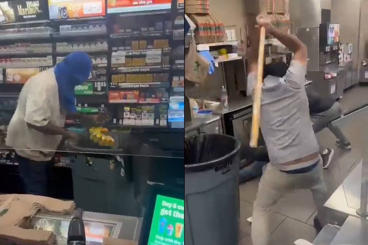 Los empleados del local golpearon al hombre que estaba en el piso