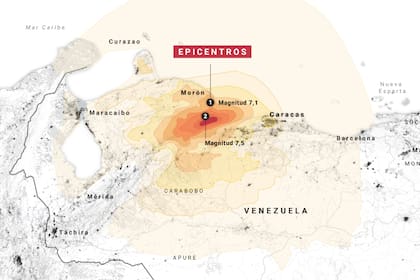 Los epicentros de los dos terremotos