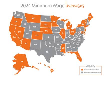 Los estados de EE.UU. en los que sube el salario mínimo en 2024