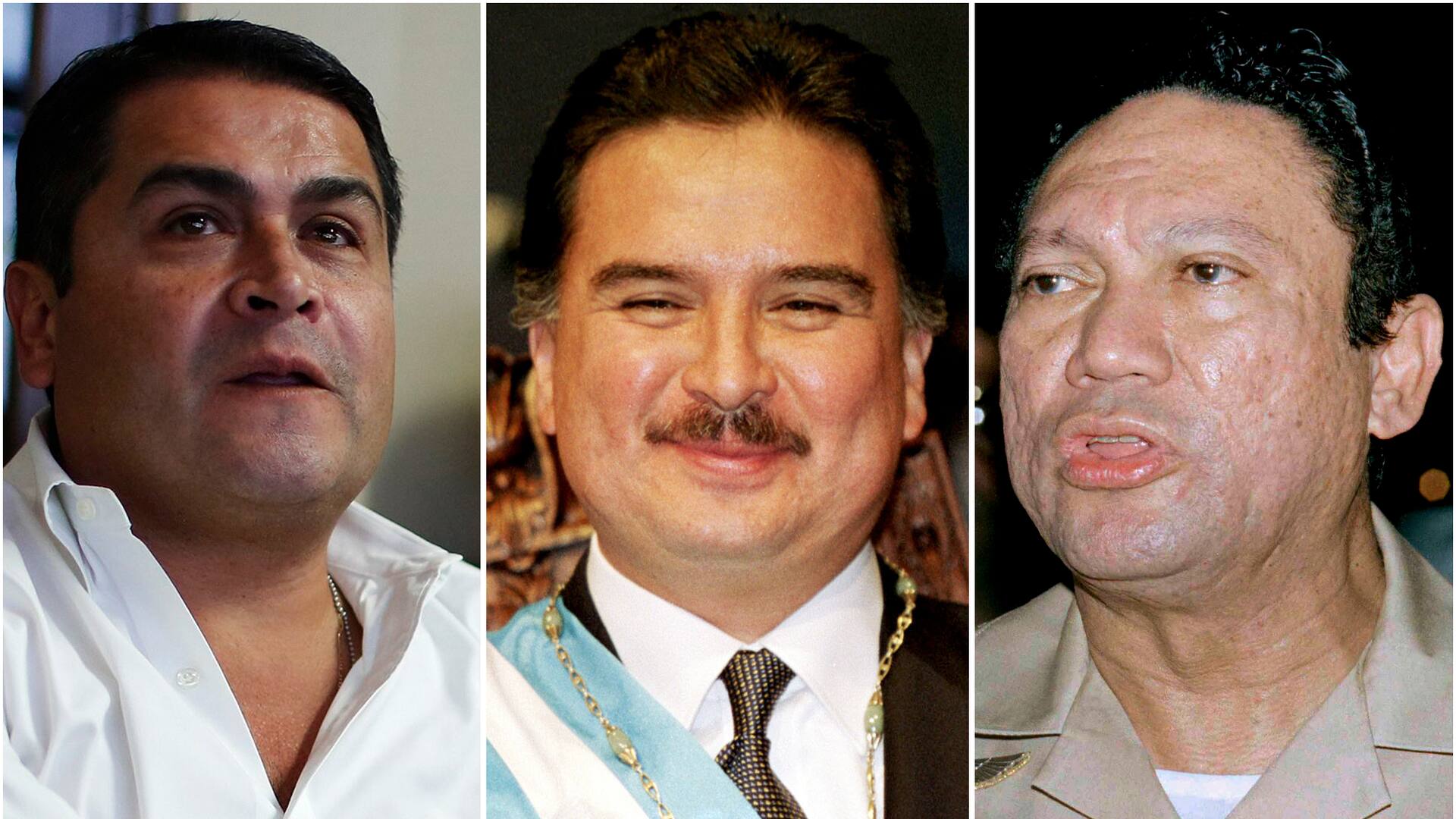 Los ex presidentes latinoamericanos Alfonso Portillo, Juan Orlando Hernández y Manuel Antonio Noriega. Los tres fueron juzgados y condenados en los Estados Unidos