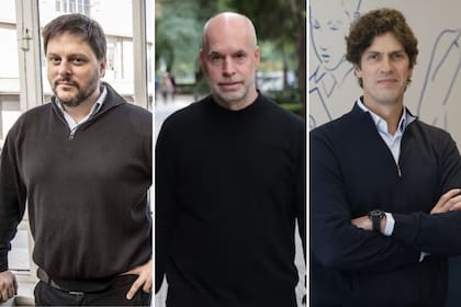 Los excandidatos a jefe de Gobierno porteño Leandro Santoro, Martín Lousteau y Rodríguez Larreta