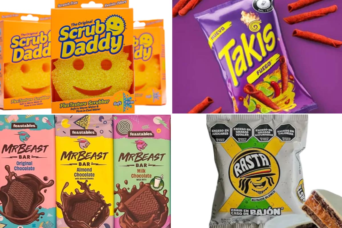 Los éxitos virales de consumo de este año: las esponjitas Scrub Daddy, los snacks Takis, los chocolates MrBeast y los alfajores Rasta