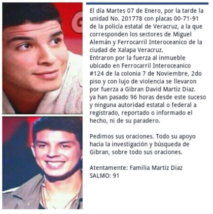 Los familiares de Gibran habían difundido este mensaje en las redes sociales
