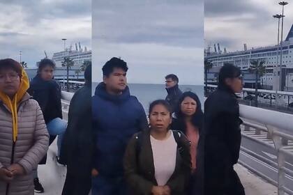 Los familiares de los pasajeros del crucero retenidos en Barcelona.