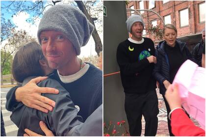 Los fans de Chris Martin lo esperaron con carteles y él se acercó a saludarlos