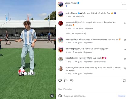 Los fans quedaron encantados con la faceta futbolística de Colapinto (Foto: Instagram @alpinef1team)