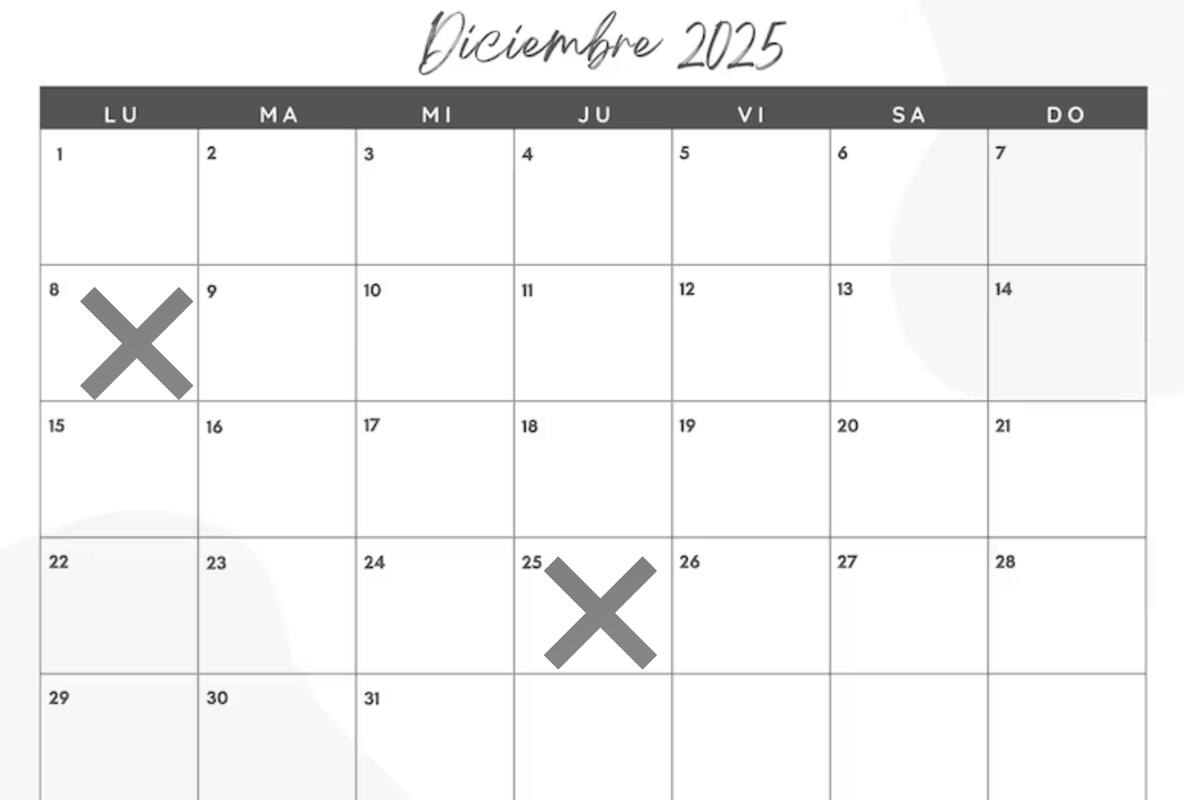 Los feriados de diciembre de 2025