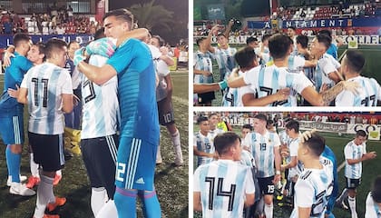 Los festejos de la selección que dirigió Scaloni en L'Alcudia