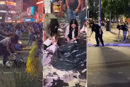 Los festejos en diferentes ciudades de la Argentina terminaron con los seguidores de Milei juntando la basura