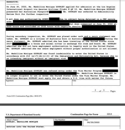 Los funcionarios de migraciones de Estados Unidos deportaron a Madolline Gourley y la enviaron de regreso a Australia