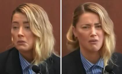 Los gestos de Amber Heard mientras declaraba en el juicio donde Johnny Depp la demandó por 50 millones de dólares por difamación (Crédito: Captura de video/CourtTV)