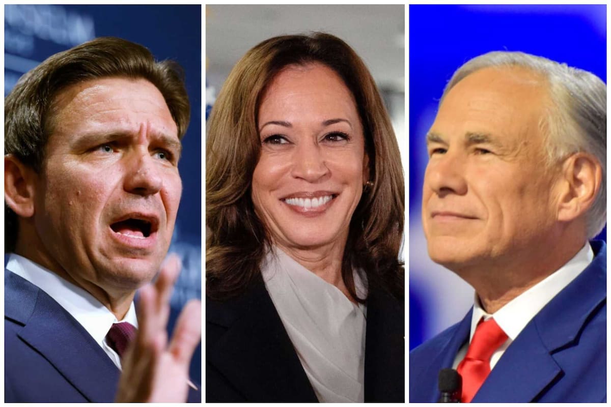 Los gobernadores Ron DeSantis y Greg Abbott criticaron a la vicepresidenta y precandidata Kamala Harris