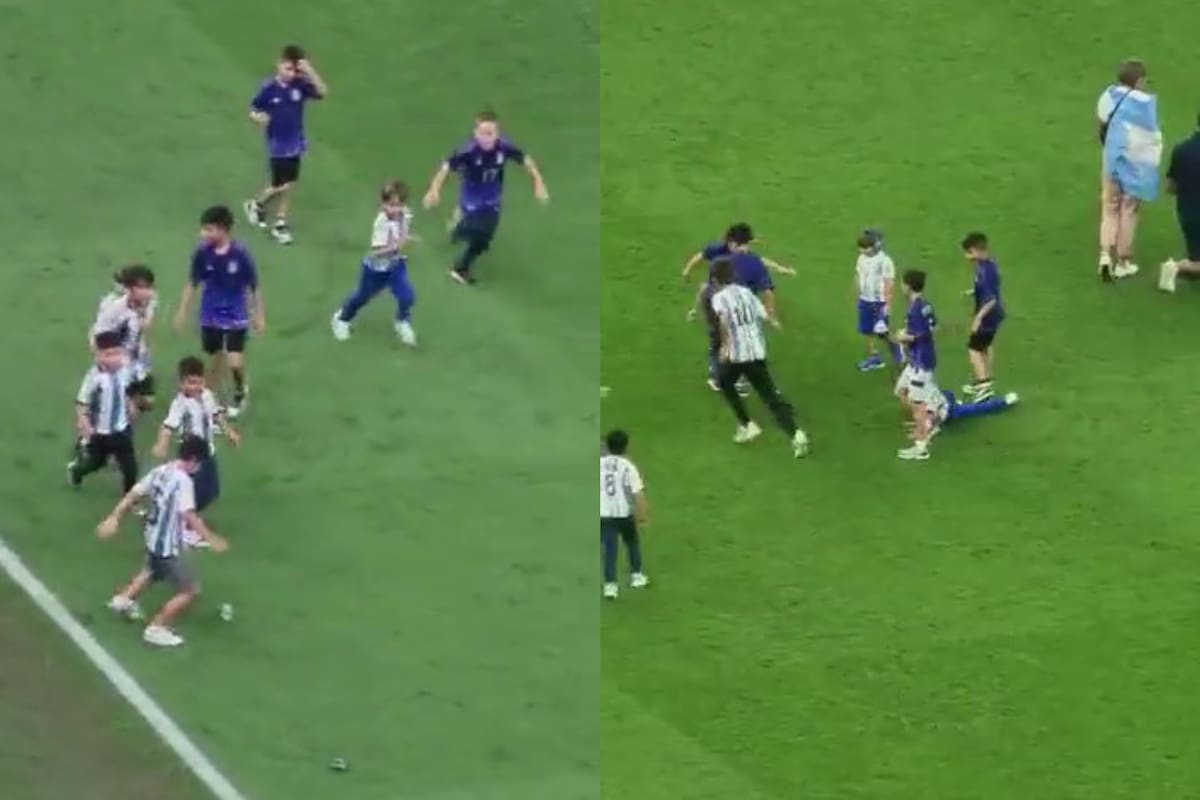 Los hijos de los jugadores argentinos jugaron al fútbol con una botella de plástico