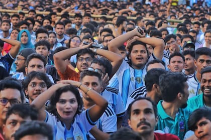 Los hinchas se agarran la cabeza durante un momento difícil... junto a la Argentina en las buenas y en las malas