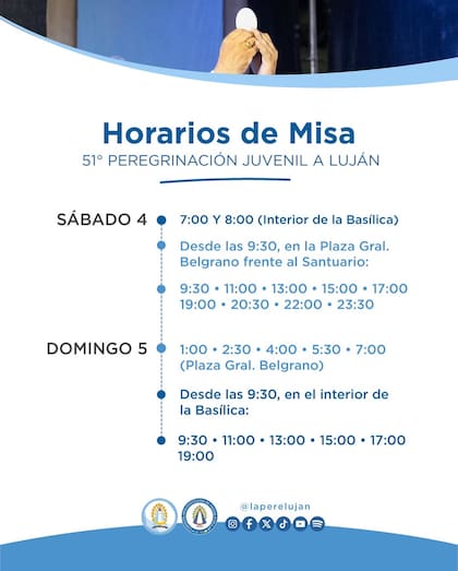 Los horarios de las misas por la caminata a Luján 2025