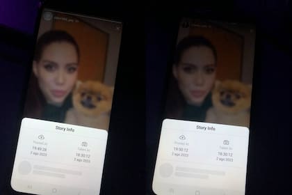 Los horarios en los que habría sido subida la misma historia en una cuenta fake y en la cuenta verificada, según @charry_stuarez