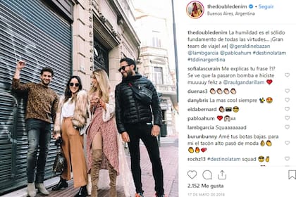 Los influencers @doubledenim @geraldinebazan @lambgarcia @pabloahum en Buenos Aires