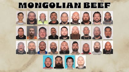 Los integrantes de la banda de motocicletas, los Mongols, que fueron detenidos; aún sigue la búsqueda de tres de ellos