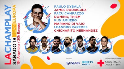 Los integrantes del equipo de Dybala con figuras del deporte europeo