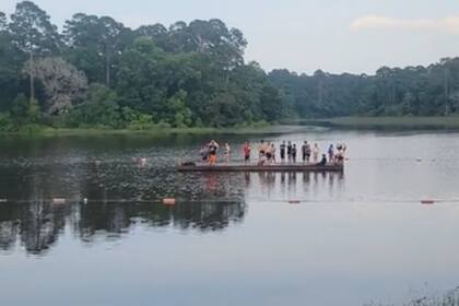 Los jóvenes alertaron la presencia de un caimán en las aguas y trataron de refugiarse en una plataforma flotante