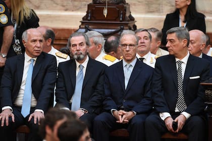Los jueces de la Corte Ricardo Lorenzetti, Juan Carlos Maqueda, Carlos Rosenkrantz y Horacio Rosatti, durante la asunción presidencial de Javier Milei