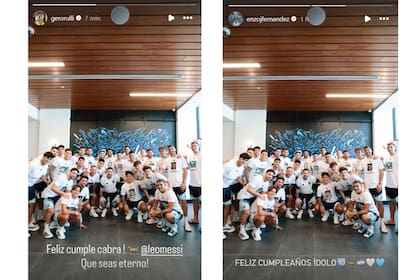 Los jugadores compartieron la foto con la remera especial por el cumple de Leo