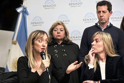 Los kirchneristas Anabel Fernández Sagasti, Juliana Di Tullio y Wado de Pedro, en el Senado