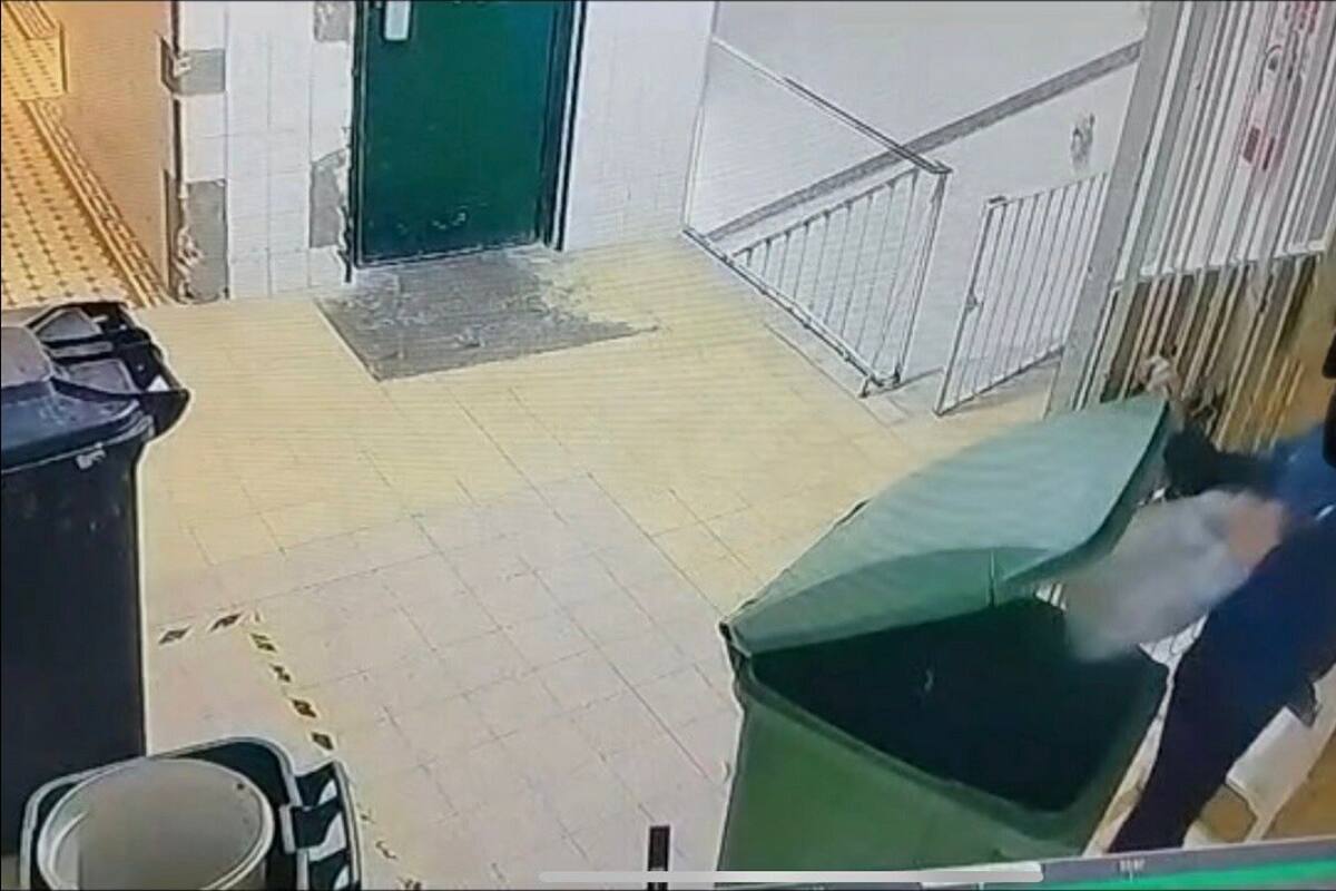 Los ladrones ocultaban las botellas en un tacho de basura