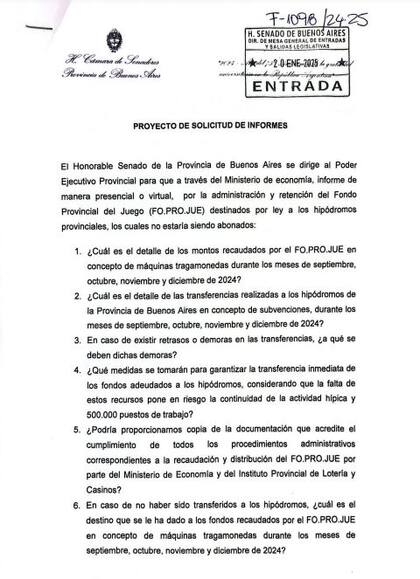 Los legisladores bonaerenses de LLA realizaron un pedido de informe sobre los fondos del juego destinados al turf