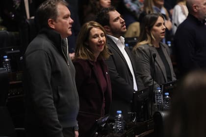 Los legisladores libertarios Juan Pablo Arenaza, Pilar Ramírez y Nicolás Pakgojz