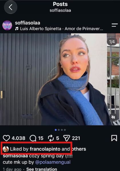 Los likes de Franco Colapinto a la hija de Maru Botana