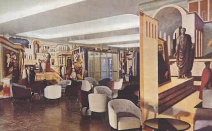 Los lujosos interiores del Andrea Doria reunían algunas de las figuras más importantes del diseño y el arte italiano de los años 50