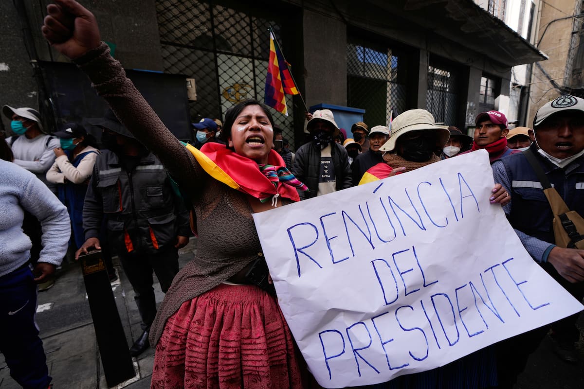 Los manifestante en La Paz, Bolivia