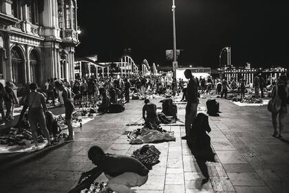 Los manteros en Barcelona.