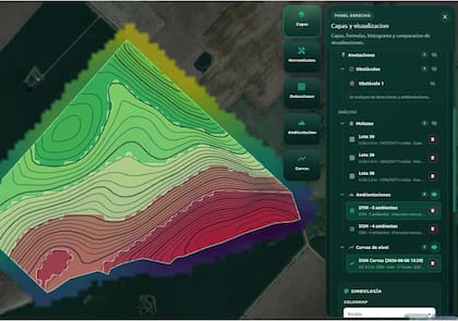 Los mapas muestran en qué sectores del lote hay malezas y permiten dirigir la aplicación de herbicidas solo a esos lugares