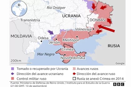 Los mapas que muestran el territorio recuperado por Ucrania tras su ofensiva “relámpago” contra Rusia