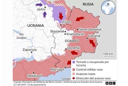 Los mapas que muestran el territorio recuperado por Ucrania tras su ofensiva “relámpago” contra Rusia
