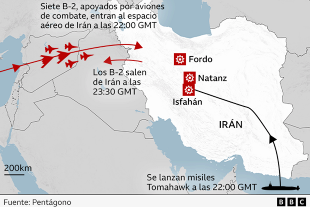 Los mapas y gráficos que muestran cómo fue "Martillo de Medianoche", la operación militar de EE.UU. contra Irán