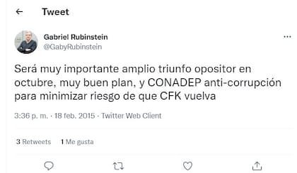 Los mensaje de Rubinstein contra el kirchnerismo en las redes sociales