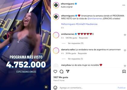 Los mensajes de elogio que recibió Emilia Mernes tras su participación en El Hormiguero