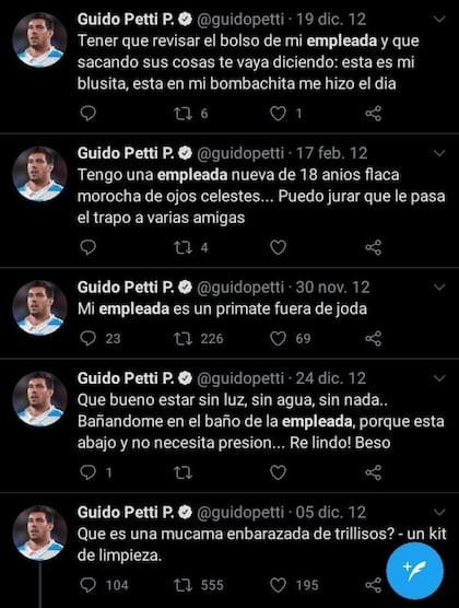 Los mensajes de Guido Petti en relación a una empleada doméstica
